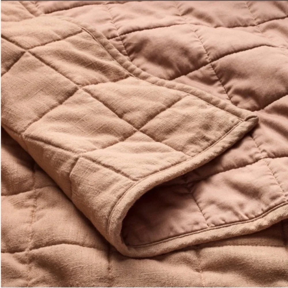 NWT King Heavyweight Linen Blend Quilt + King Shams Light Adobe Clay - Casaluna